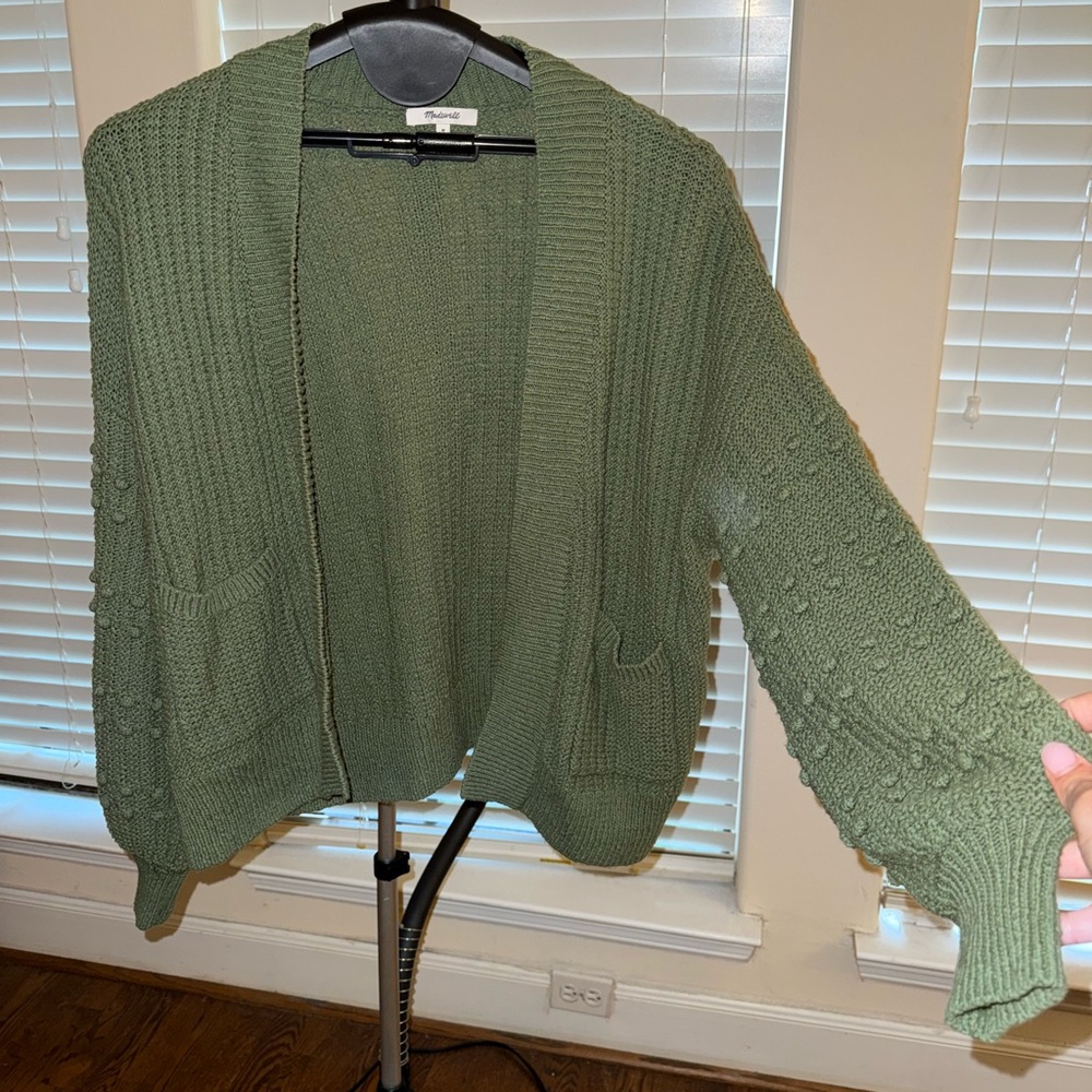Madewell Green Chunky Knit Cardigan Sweater